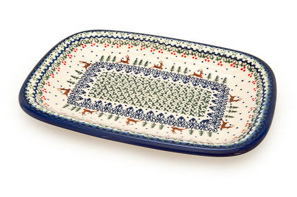 Reindeer Delight Medium Rectangular Serving Platter Polish Pottery