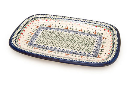 Reindeer Delight Large Rectangular Serving Platter Polish Pottery