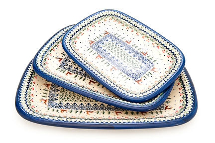 Reindeer Delight 3 Piece Rectangular Serving Set Polish Pottery