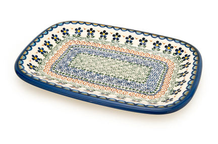 Aztec Flower Medium Rectangular Serving Platter Polish Pottery