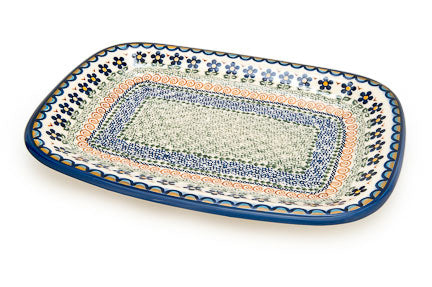 Aztec Flower Large Rectangular Serving Platter Polish Pottery