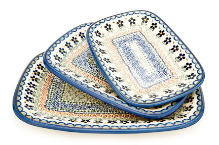Aztec Flower 3 Piece Rectangular Serving Set Polish Pottery