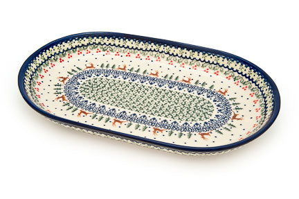 Reindeer Delight Large Oval Dish Polish Pottery