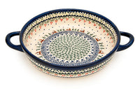 Reindeer Delight Small Round Baker with Handles Polish Pottery