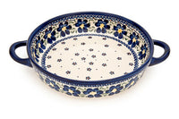 Spring Blossom Small Round Baker with Handles Polish Pottery