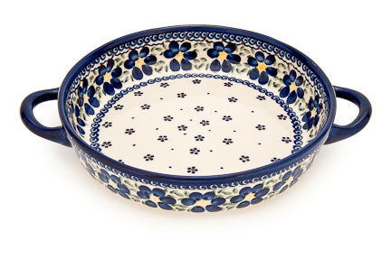 Spring Blossom Small Round Baker with Handles Polish Pottery