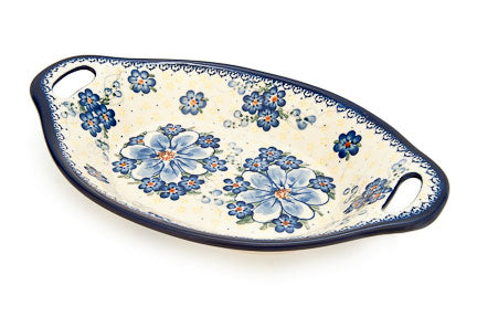 Daisy Surprise Bread Tray with Handles Polish Pottery