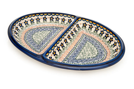 Aztec Flower Large Divided Dish Polish Pottery