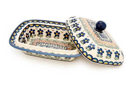 Aztec Flower Butter Tub Polish Pottery
