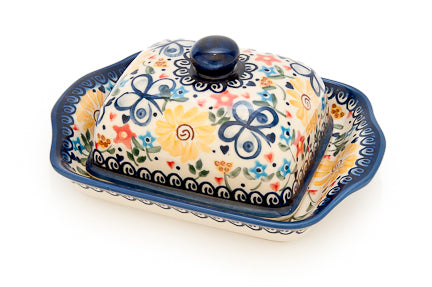 Butterfly Square Butter Dish Polish Pottery