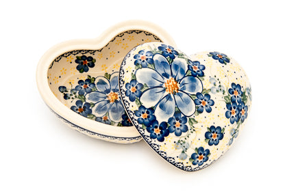 Daisy Surprise Large Heart Box Polish Pottery