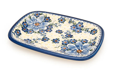 Daisy Surprise Small Rectangular Serving Platter Polish Pottery