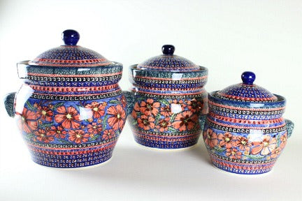 Jungle Flower Large Canister Set Polish Pottery
