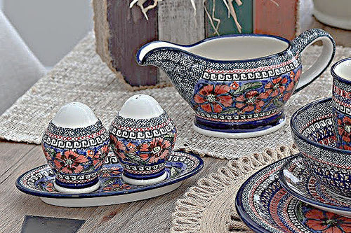Jungle Flower Salt & Pepper with Dish Polish Pottery