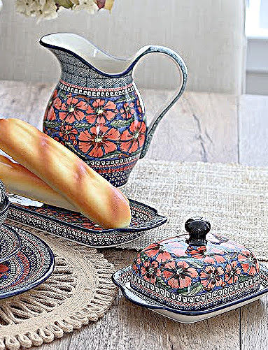Jungle Flower Pitcher Polish Pottery