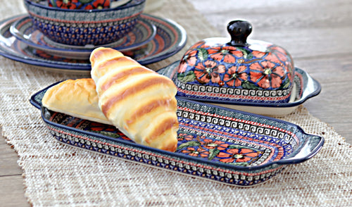 Jungle Flower Square Butter Dish Polish Pottery
