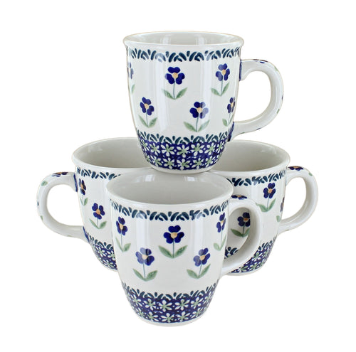 Polish Pottery Blue Daisy 4 Piece Mug Set