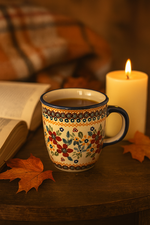 Red Daisy Coffee Mug Polish Pottery