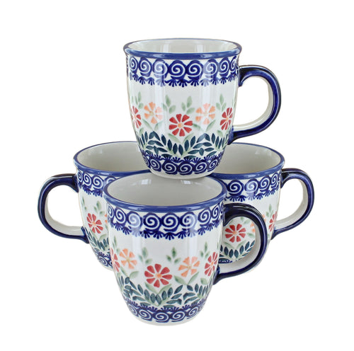 Polish Pottery Garden Bouquet 4 Piece Mug Set