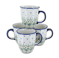 Polish Pottery Green Daisy 4 Piece Mug Set
