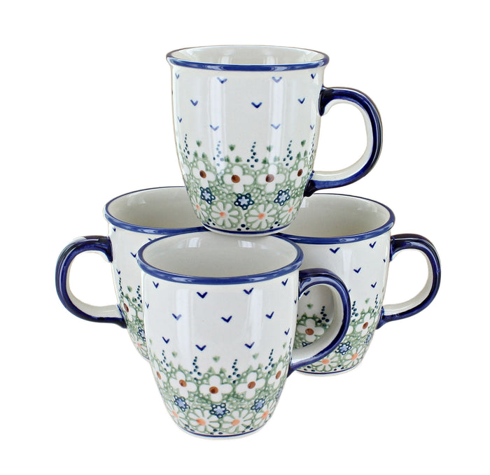 Polish Pottery Green Daisy 4 Piece Mug Set