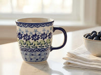 Hallsey polish pottery coffee mug on a marble kitchen counter