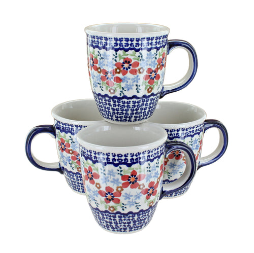 Polish Pottery Red Poppy 4 Piece Mug Set