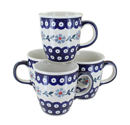 Polish Pottery Blue Violet 4 Piece Mug Set