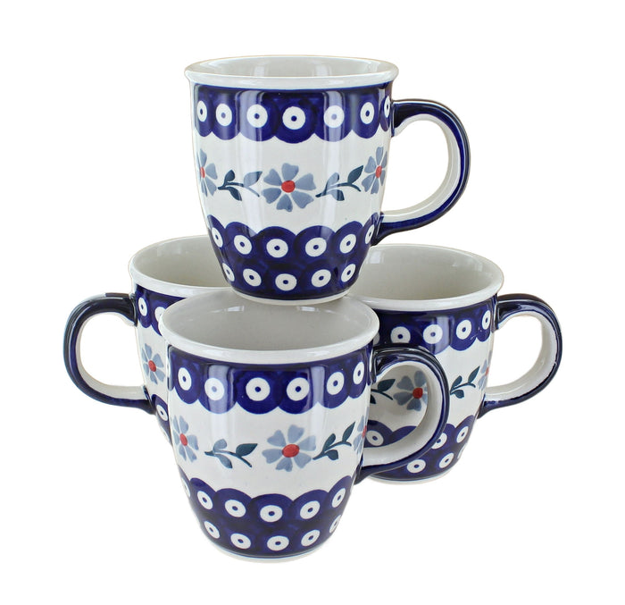 Polish Pottery Blue Violet 4 Piece Mug Set