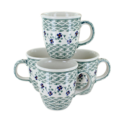 Polish Pottery Sage Floral 4 Piece Mug Set