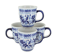 Polish Pottery Vintage Blue Daisy 4 Piece Mug Set