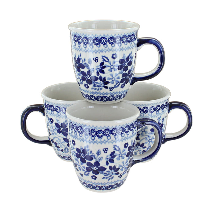 Polish Pottery Vintage Blue Daisy 4 Piece Mug Set
