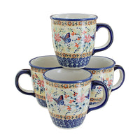 Polish Pottery Blue Butterfly 4 Piece Mug Set