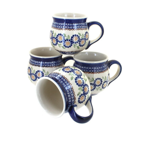 Polish Pottery Peach Blossom 4 Piece Bubble Mug Set