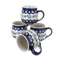 Polish Pottery Blue Violet 4 Piece Bubble Mug Set
