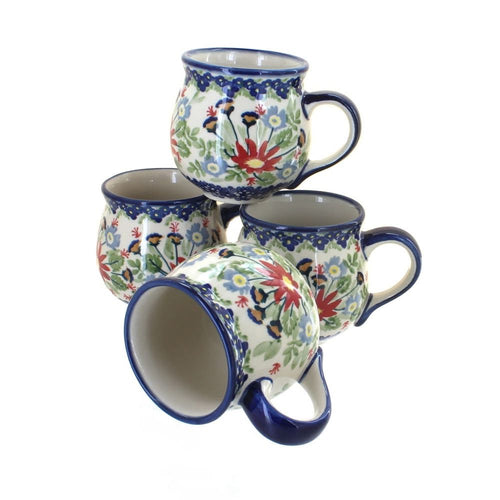 Polish Pottery Jungle Bouquet 4 Piece Bubble Mug Set