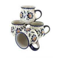 Polish Pottery Sunflower 4 Piece Bubble Mug Set