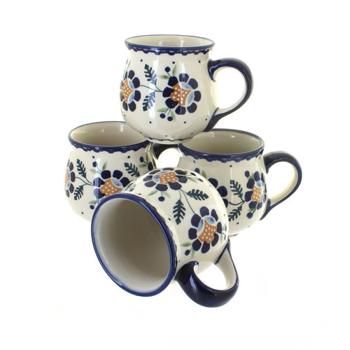 Polish Pottery Sunflower 4 Piece Bubble Mug Set