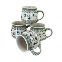 Polish Pottery Sage Floral 4 Piece Bubble Mug Set