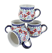 Polish Pottery Red Poppy 4 Piece Bubble Mug Set