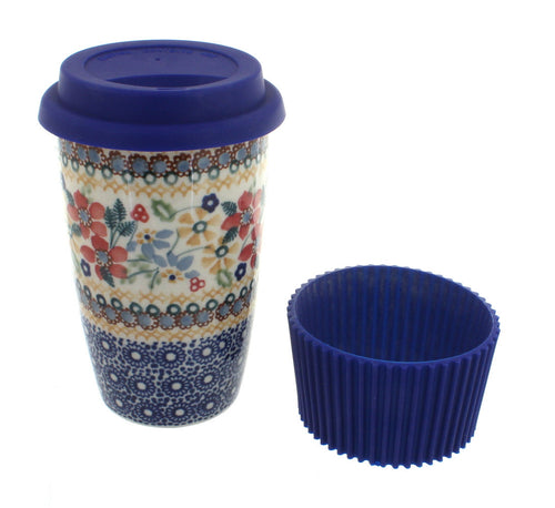 Polish Pottery Red Daisy Travel Coffee Mug