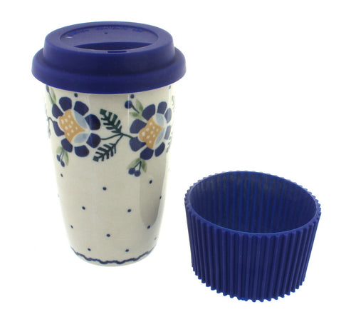 Polish Pottery Sunflower Travel Coffee Mug