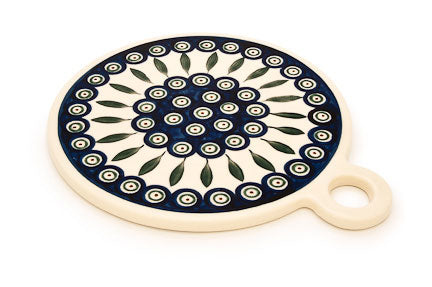 Peacock Round Cutting Board Polish Pottery