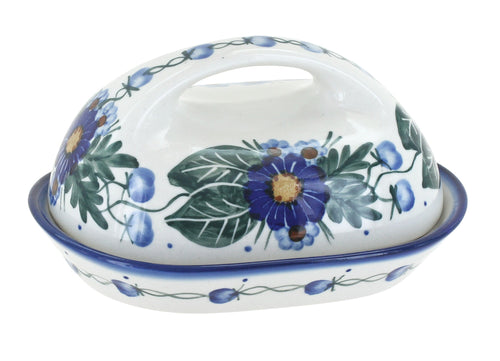 Polish Pottery Forget Me Not Butter Dish