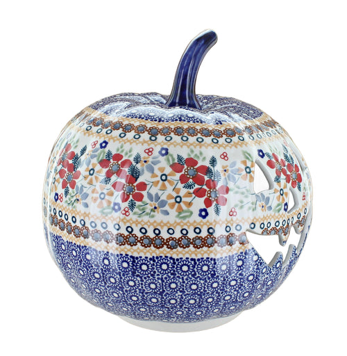Red Daisy Large Pumpkin Luminary Polish Pottery