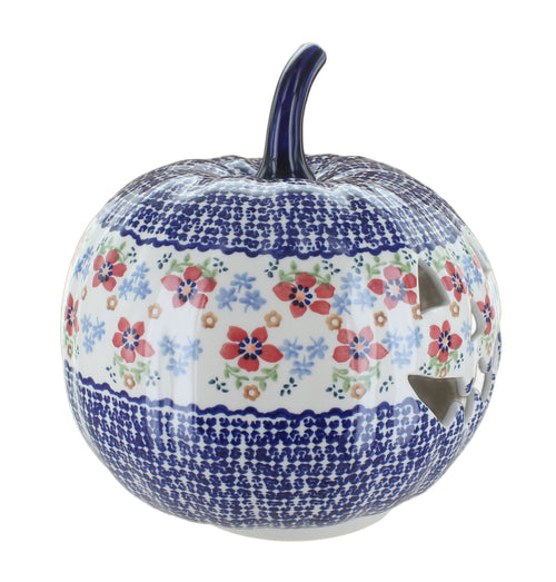 Red Poppy Large Pumpkin Luminary Polish Pottery