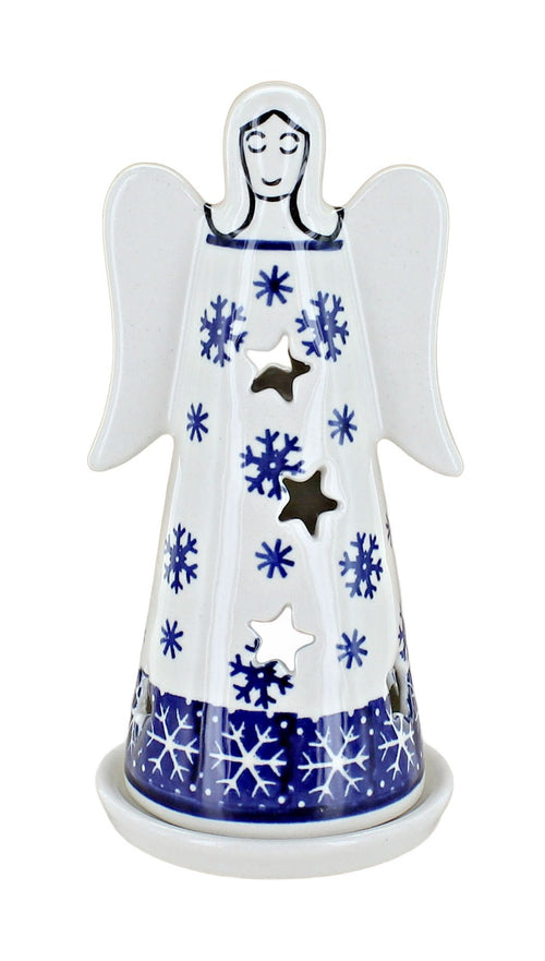 Polish Pottery Snow Flurry Small Angel Luminary