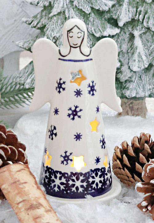 Snow Flurry Small Angel Luminary Polish Pottery