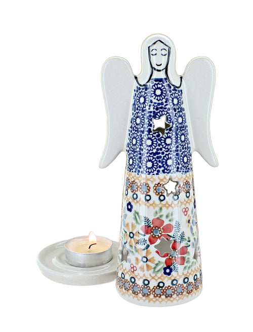 Red Daisy Large Angel Luminary Polish Pottery