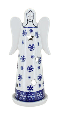 Polish Pottery Snow Flurry Large Angel Luminary